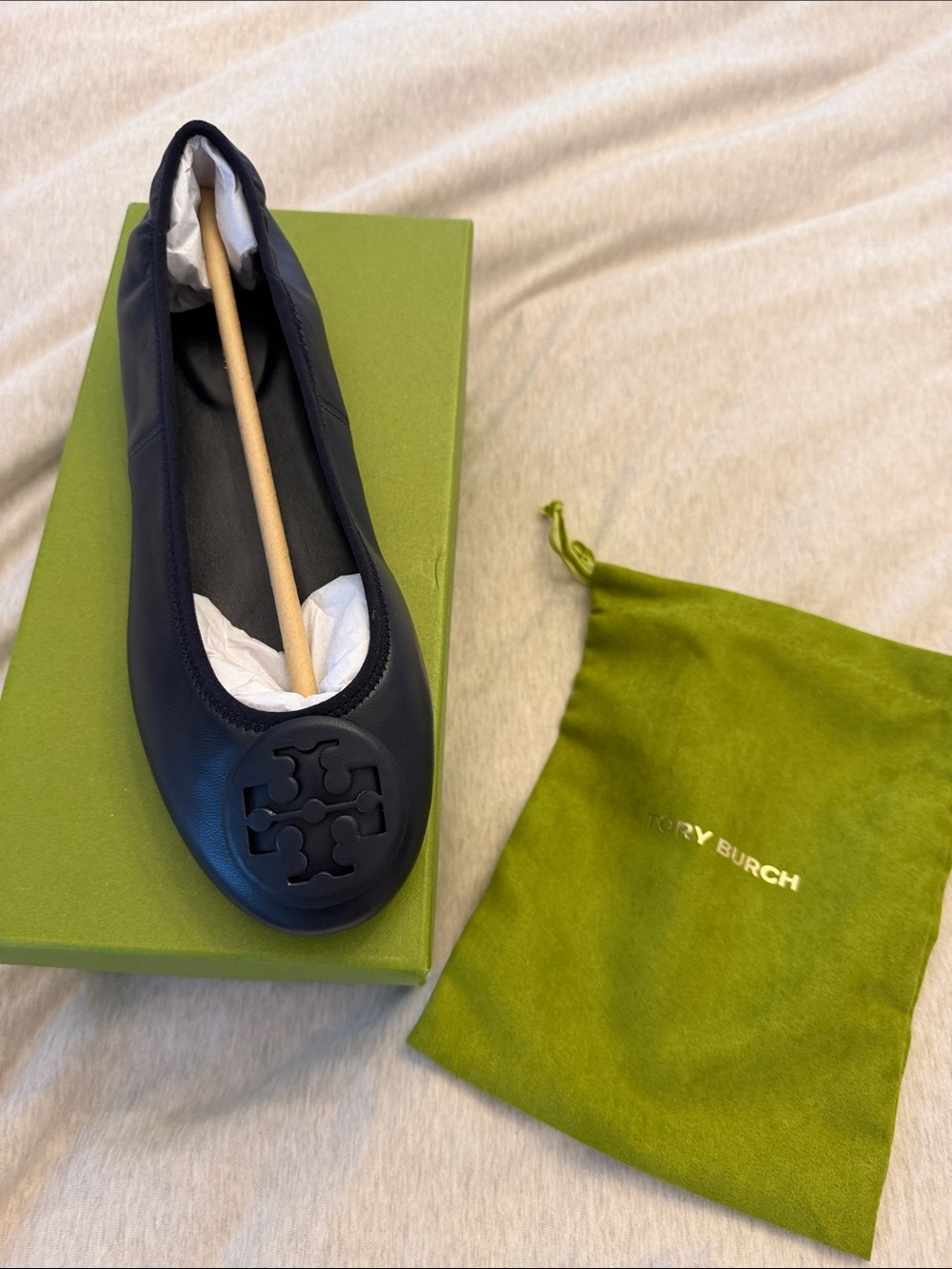 Tory Burch Black Leather Logo Ballet Flat